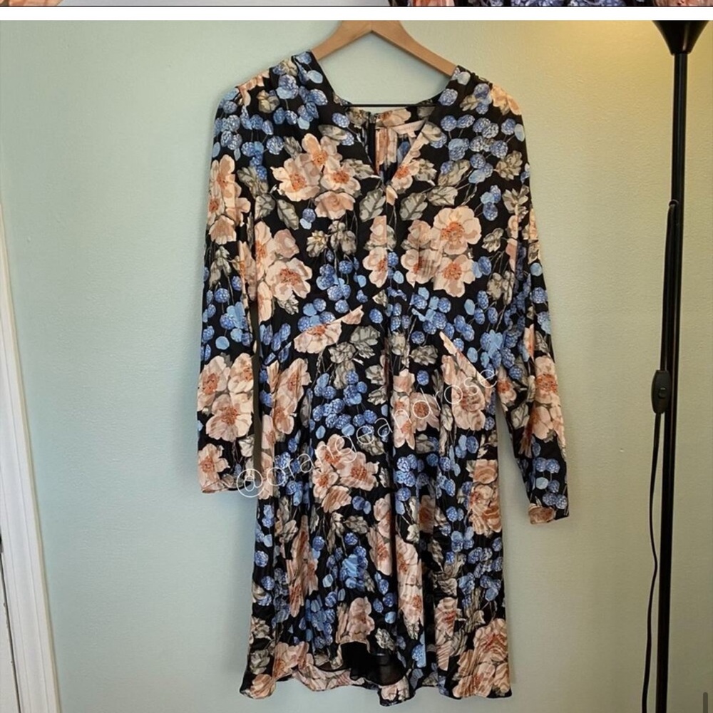 Rebecca Taylor Blue Pink Silk Blend V Neck Long Sleeve Mini Dress Feminine 14